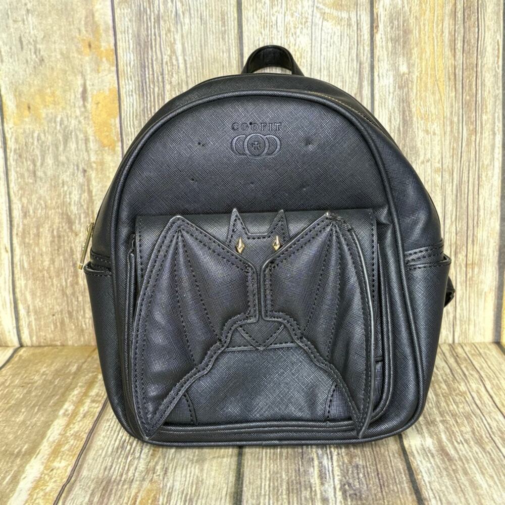 Coofit Gothic Witchy Studded Black Faux Leather Bat Punk Mini Backpack Bag